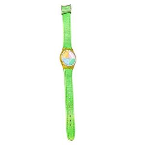 Vintage 1991 Swatch Watch Piastrella LK131 1992 Ladies 25mm Green Leather KC
